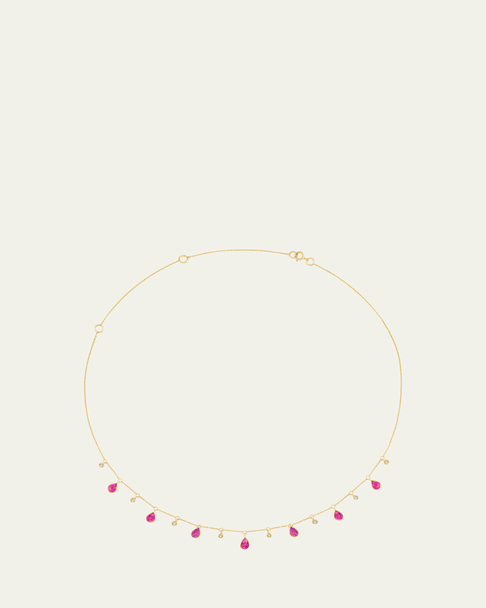 14K Ruby and Diamond Raindrop Necklace
